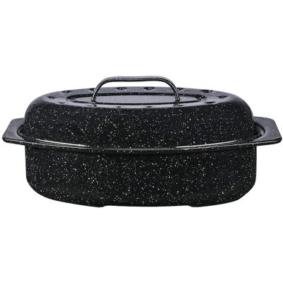 Granite Ware - 13-Inch Covered Oval Roaster - Speckled Black Granite Ware - 13-Inch Covered Oval Roaster - Speckled Black