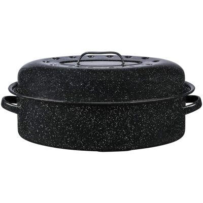 Granite Ware - 18-Inch Covered Oval Roaster - Speckled Black Granite Ware - 18-Inch Covered Oval Roaster - Speckled Black
