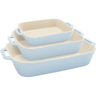 Staub - Ceramic 3-pc Rectangular Baking Dish Set - Macaron Pastel - Blue Staub - Ceramic 3-pc Rectangular Baking Dish Set - Macaron Pastel - Blue