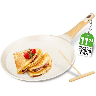 NutriChef - 9.45” Non-Stick Crepe Pan, Marble Coated, Wooden Spreader, Induction Bottom, White (NCMKCP0024WT) - Cream NutriChef - 9.45” Non-Stick Crepe Pan, Marble Coated, Wooden Spreader, Induction Bottom, White (NCMKCP0024WT) - Cream