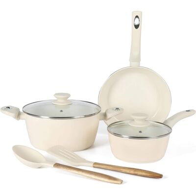 Gibson - Home Plaza Cafe 7 Piece Forged Aluminum Cookware Set - Linen Gibson - Home Plaza Cafe 7 Piece Forged Aluminum Cookware Set - Linen