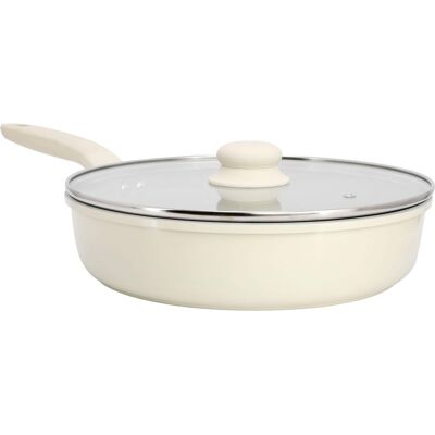 Gibson - Home Barnsdall 11 Inch 4 Quart Ceramic Nonstick Alimunium Saute Pan with Lid in Cream - White Gibson - Home Barnsdall 11 Inch 4 Quart Ceramic Nonstick Alimunium Saute Pan with Lid in Cream - White
