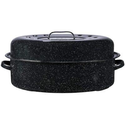 Granite Ware - 19-Inch Covered Oval Roaster - Speckled Black Granite Ware - 19-Inch Covered Oval Roaster - Speckled Black
