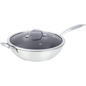 Brentwood - B-wh30l 12-in. 4.2-qt. 3-ply Hybrid Non-stick Stainless Steel Wok With Glass Lid - Silver Brentwood - B-wh30l 12-in. 4.2-qt. 3-ply Hybrid Non-stick Stainless Steel Wok With Glass Lid - Silver