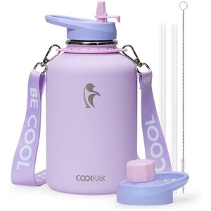 Coolflask - Insulated Water Bottle with Strap - Straw & Spout Lids - Keep Cold 48h - 64oz Purple Coolflask - Insulated Water Bottle with Strap - Straw & Spout Lids - Keep Cold 48h - 64oz Purple