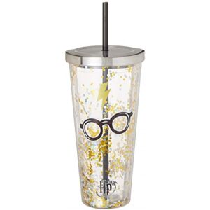 Spoontiques - Harry Potter Glasses Double Walled Insulated Acrylic Tumbler Glitter Cup with Straw 20 ounce - Multicolor Spoontiques - Harry Potter Glasses Double Walled Insulated Acrylic Tumbler Glitter Cup with Straw 20 ounce - Multicolor