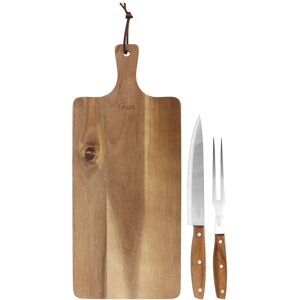 Gibson - Elite 3 Piece Acacia Wood Serving Board with Carving Knife and Fork - Brown Gibson - Elite 3 Piece Acacia Wood Serving Board with Carving Knife and Fork - Brown