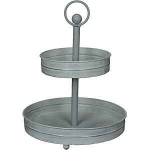 Zeckos - Galvanized Metal Rustic Round Two Tier Farmhouse Tray Serving Stand - White Zeckos - Galvanized Metal Rustic Round Two Tier Farmhouse Tray Serving Stand - White
