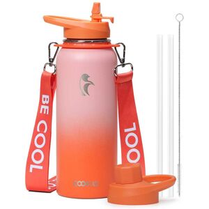 Coolflask - Insulated Water Bottle with Strap - Straw & Spout Lids - Keep Cold 48h - 40oz Orange Coolflask - Insulated Water Bottle with Strap - Straw & Spout Lids - Keep Cold 48h - 40oz Orange