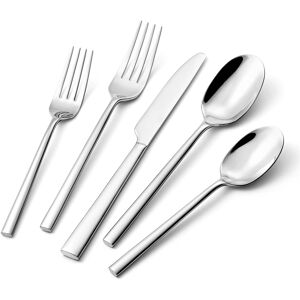 Dazzed Corner - 40-Piece Silverware Set, Flatware Set Cutlery Set Service for 8 - Silver Dazzed Corner - 40-Piece Silverware Set, Flatware Set Cutlery Set Service for 8 - Silver
