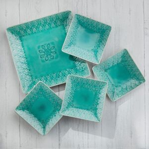 Euro Ceramica Home - Peacock 5-Piece Square Appetizer Plate Set - Lagoon Euro Ceramica Home - Peacock 5-Piece Square Appetizer Plate Set - Lagoon
