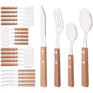 Dazzed Corner - Silver Flatware Set with Natural Wood Handle, 24 PCS Stainless Steel Cutlery Set - NY5VXW6 Dazzed Corner - Silver Flatware Set with Natural Wood Handle, 24 PCS Stainless Steel Cutlery Set - NY5VXW6