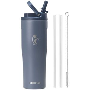 Coolflask - Slim Tumbler Stainless Steel with Straw & Handle - Fits Car Cup Holder - 32oz Grey Coolflask - Slim Tumbler Stainless Steel with Straw & Handle - Fits Car Cup Holder - 32oz Grey