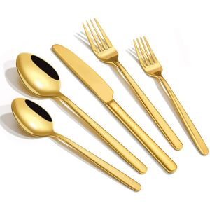 Dazzed Corner - 20 Piece Flatware Cutlery Set for 4, 18/10 Stainless Steel Silverware Mirror Polished - Gold Dazzed Corner - 20 Piece Flatware Cutlery Set for 4, 18/10 Stainless Steel Silverware Mirror Polished - Gold