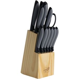 Gibson - Home Dorain 14 Piece Stainless Steel Cutlery Set with Wood Block - Black Gibson - Home Dorain 14 Piece Stainless Steel Cutlery Set with Wood Block - Black