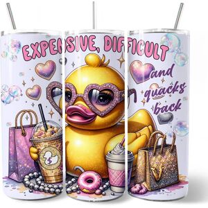 OrnamentallyYou - Sassy Rubber Duck 20oz Tumbler With Lid and Stainless Steel Straw, Purple Glam Girl Gift Cup - Multicolored OrnamentallyYou - Sassy Rubber Duck 20oz Tumbler With Lid and Stainless Steel Straw, Purple Glam Girl Gift Cup - Multicolored