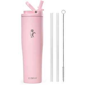 Coolflask - Slim Tumbler Stainless Steel with Straw & Handle - Fits Car Cup Holder - 40oz Pink Coolflask - Slim Tumbler Stainless Steel with Straw & Handle - Fits Car Cup Holder - 40oz Pink