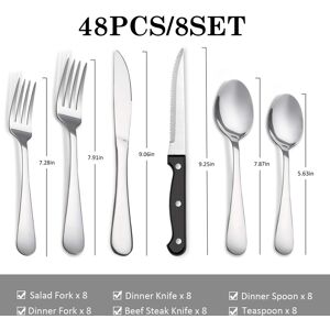 KOOMADE - 24/48PCS Flatware Set Steak Knives Kitchen Utensils and Cutlery of High Quality Construction - Silver 48-Piece Set KOOMADE - 24/48PCS Flatware Set Steak Knives Kitchen Utensils and Cutlery of High Quality Construction - Silver 48-Piece Set