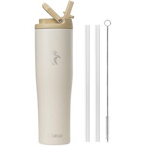 Coolflask - Slim Tumbler Stainless Steel with Straw & Handle - Fits Car Cup Holder - 40oz White Coolflask - Slim Tumbler Stainless Steel with Straw & Handle - Fits Car Cup Holder - 40oz White