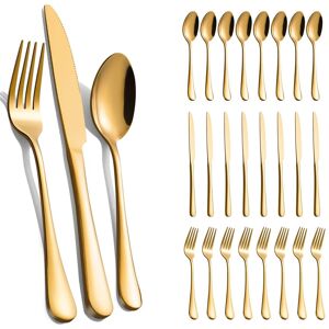 Dazzed Corner - 24-Piece Gold Silverware Set for 8, Stainless Steel Flatware Cutlery Set - NYK7R9Q Dazzed Corner - 24-Piece Gold Silverware Set for 8, Stainless Steel Flatware Cutlery Set - NYK7R9Q