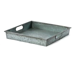 Manhattan Lane - Benzara Square Galvanized Metal Tray With Handle - Gray Manhattan Lane - Benzara Square Galvanized Metal Tray With Handle - Gray