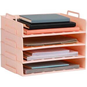 Mind Reader - Stackable Paper Tray, Desktop Organizer, File Storage, Office, Plastic, 4 Pcs - Pink Mind Reader - Stackable Paper Tray, Desktop Organizer, File Storage, Office, Plastic, 4 Pcs - Pink