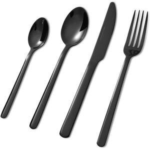 KITCHENTREND - 24pcs Set Stainless Steel Textured Mirror Finish Serves 6 Dishwasher Safe Includes Salad Fork Knife Spoon - Black KITCHENTREND - 24pcs Set Stainless Steel Textured Mirror Finish Serves 6 Dishwasher Safe Includes Salad Fork Knife Spoon - Black