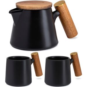 ChefWave - Artisan Series Ceramic Tea Pot with Infuser and Two Mugs - Black ChefWave - Artisan Series Ceramic Tea Pot with Infuser and Two Mugs - Black