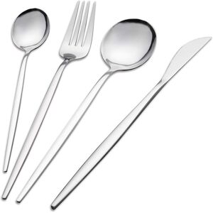 KOOMADE - 24-Piece Stainless Steel Cutlery Set for 6 Mirror Finish Dishwasher Safe Includes Salad Fork Knife Spoon - Silver KOOMADE - 24-Piece Stainless Steel Cutlery Set for 6 Mirror Finish Dishwasher Safe Includes Salad Fork Knife Spoon - Silver