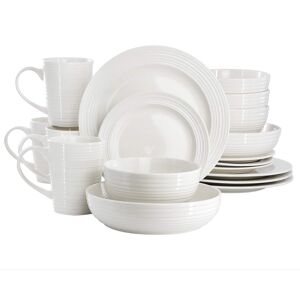 Elama - Nikki 18 Piece Ribbed Porcelain Dinnerware and Serving Bowl Set - White Elama - Nikki 18 Piece Ribbed Porcelain Dinnerware and Serving Bowl Set - White