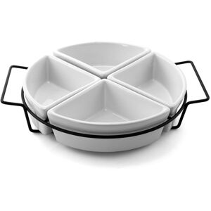 Gibson - Gracious Fine Ceramic Dining Four Section Tray Set with Metal Rack - White Gibson - Gracious Fine Ceramic Dining Four Section Tray Set with Metal Rack - White