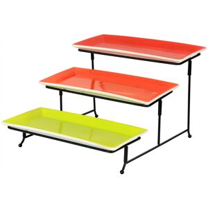 Gibson - Home Crenshaw Hand Painted Stoneware 3-Tier Serving Set with Metal Rackcolor - Multi Gibson - Home Crenshaw Hand Painted Stoneware 3-Tier Serving Set with Metal Rackcolor - Multi