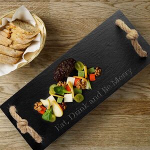 Uber Appliance - Elegant Rectangular Slate Stone Serving Tray with Jute Rope Handles - Black Uber Appliance - Elegant Rectangular Slate Stone Serving Tray with Jute Rope Handles - Black