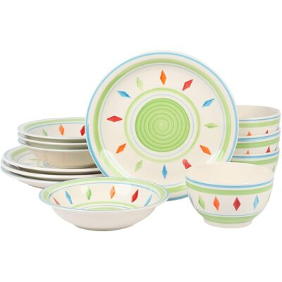 Gibson - Home Heidy 12 Piece Hand Painted Durastone Dinnerware Set - Green Gibson - Home Heidy 12 Piece Hand Painted Durastone Dinnerware Set - Green