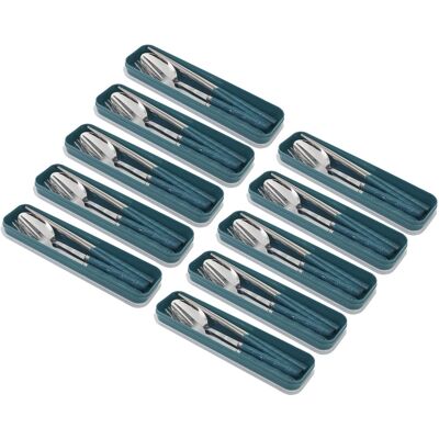 all - 10x Eco-Friendly Stainless Steel Cutlery Set – Spoon, Fork & Chopsticks in Convenient Case for Students and Travel all - 10x Eco-Friendly Stainless Steel Cutlery Set – Spoon, Fork & Chopsticks in Convenient Case for Students and Travel