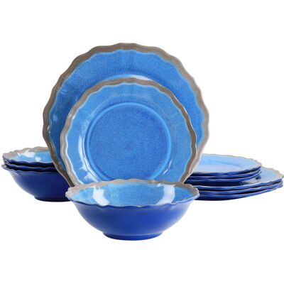 Elama - Roma 12 Piece Melamine Dinnerware Set - Blue Elama - Roma 12 Piece Melamine Dinnerware Set - Blue