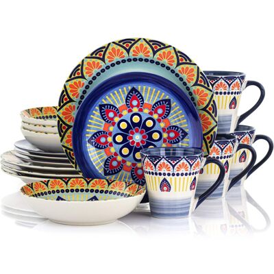 Elama - Zen Mozaik 16 Piece Luxurious Stoneware Dinnerware with Complete Setting for 4, 16pc - Blue Elama - Zen Mozaik 16 Piece Luxurious Stoneware Dinnerware with Complete Setting for 4, 16pc - Blue