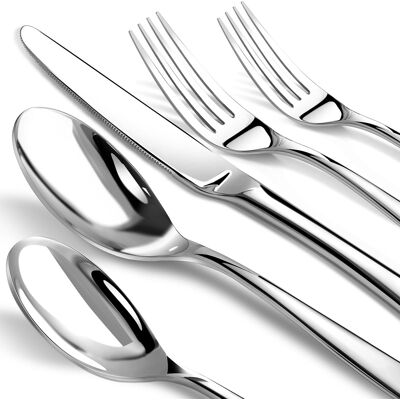 Dazzed Corner - 20 Piece Premium Silverware Set for 4, Heavy Duty Stainless Steel Flatware Set, Mirror Polished Cutlery Set - Silver Dazzed Corner - 20 Piece Premium Silverware Set for 4, Heavy Duty Stainless Steel Flatware Set, Mirror Polished Cutlery Set - Silver