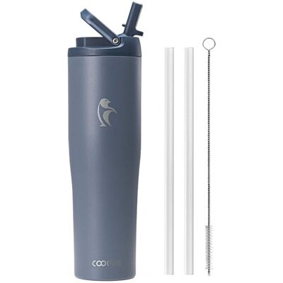 Coolflask - Slim Tumbler Stainless Steel with Straw & Handle - Fits Car Cup Holder - 40oz Grey Coolflask - Slim Tumbler Stainless Steel with Straw & Handle - Fits Car Cup Holder - 40oz Grey