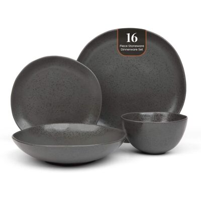 Larder & Vine - 16-Piece Urban Dinnerware Set for 4, Ceramic Stoneware Made in Portugal - Charcoal Gray Larder & Vine - 16-Piece Urban Dinnerware Set for 4, Ceramic Stoneware Made in Portugal - Charcoal Gray