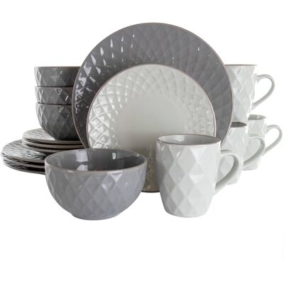 Elama - Tahitian Diamond 16 Piece Stoneware Dinnerware Set and Pearl - Slate Elama - Tahitian Diamond 16 Piece Stoneware Dinnerware Set and Pearl - Slate