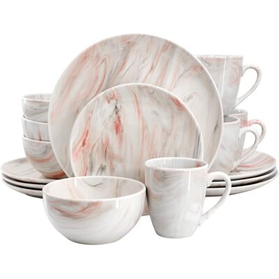 Elama - Fine Marble 16 Piece Porcelain Dinnerware Set - Red and Gray Elama - Fine Marble 16 Piece Porcelain Dinnerware Set - Red and Gray