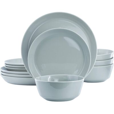 Gibson - Elite Sunlit Mist 12 Piece Round Stoneware Dinnerware Set in Blue - Blue Floral Gibson - Elite Sunlit Mist 12 Piece Round Stoneware Dinnerware Set in Blue - Blue Floral