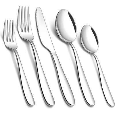 Dazzed Corner - 40-piece Silverware Set for 8, Stainless Steel Flatware Cutlery Set - Silver Dazzed Corner - 40-piece Silverware Set for 8, Stainless Steel Flatware Cutlery Set - Silver