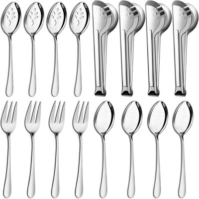 Dazzed Corner - 16 PCS Serving Utensils, Stainless Steel Serving Utensils Set - Silver Dazzed Corner - 16 PCS Serving Utensils, Stainless Steel Serving Utensils Set - Silver