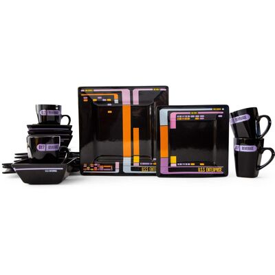 Ukonic - Star Trek: The Next Generation LCARS Interface 16-Piece Ceramic Dinnerware Set - Black Ukonic - Star Trek: The Next Generation LCARS Interface 16-Piece Ceramic Dinnerware Set - Black