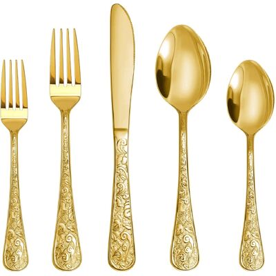 Dazzed Corner - Golden Silverware Set,Stainless Steel 20 Pieces Flatware Set - Gold Dazzed Corner - Golden Silverware Set,Stainless Steel 20 Pieces Flatware Set - Gold