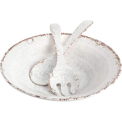 Laurie Gates - Mauna 3 Piece Melamine Serving Bowl Set with Serving Utensils - White Laurie Gates - Mauna 3 Piece Melamine Serving Bowl Set with Serving Utensils - White