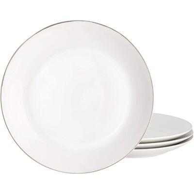 Gibson - Home Ogalla 4 Piece Fine Ceramic 10.5 Inch Dinner Plate Set with Gold Rim - White Gibson - Home Ogalla 4 Piece Fine Ceramic 10.5 Inch Dinner Plate Set with Gold Rim - White