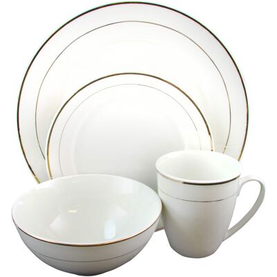 Gibson - Home Palladine 16 Piece Dinnerware Double Banded Set - Gold Gibson - Home Palladine 16 Piece Dinnerware Double Banded Set - Gold